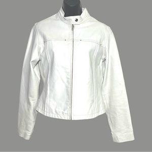Wilsons 100% Leather Cropped White Cafe Motorcycle Biker Jacket